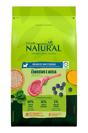 Ração Guabi Natural Super Premium Sabor Cordeiro e Aveia para Cães Adultos de Raças Minis e Pequenas - 1kg, 2,5kg ou 10,1kg