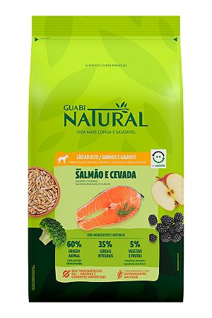 Ração Guabi Natural Super Premium Sabor Salmão e Cevada para Cães Adultos de Raças Grandes e Gigantes - 12kg