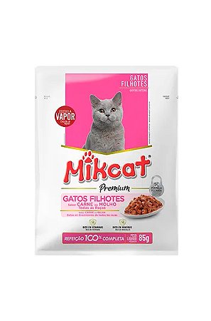 Ração Úmida Mikcat Premium Sachê Sabor Carne ao Molho para Gatos Filhotes - 85g