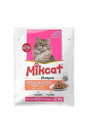 Ração Úmida Mikcat Premium Sachê Sabor Salmão ao Molho para Gatos Adultos - 85g