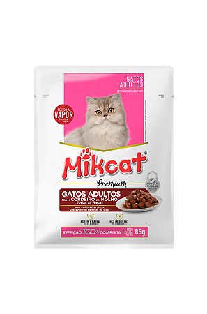 Ração Úmida Mikcat Premium Sachê Sabor Cordeiro ao Molho para Gatos Adultos - 85g