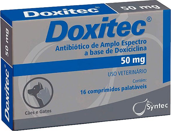 Antibiótico Doxitec Syntec com 16 comprimidos para Cães e Gatos de 50mg, 100mg e 200mg