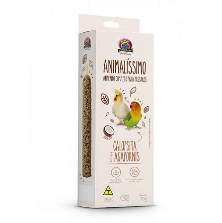 Bastão de Sementes para Calopsita/Agapornis Sabor Coco Animalissimo com 2 unidades - 70g
