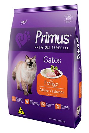 Ração Primus Natural Premium Sabor Frango para Gatos Adultos Castrados - 10,1Kg