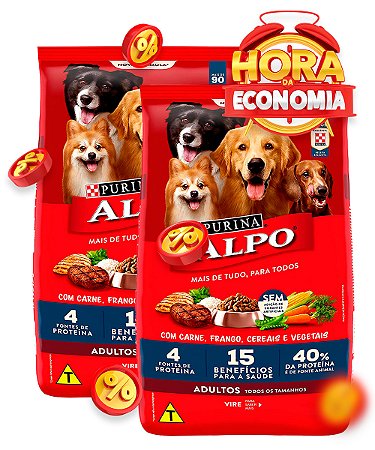 Ração Nestlé Purina Alpo Carne, Frango, Cereais e Vegetais para Cães Adultos de Todos os Tamanhos - Combo com 36kg (2x 18kg))
