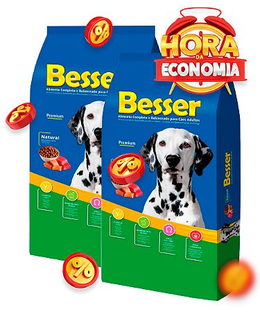 Ração Besser Natural Premium para Cães Adultos - Combo com 40kg (2x 20kg)