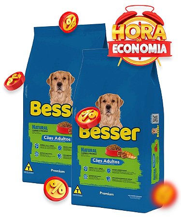 Ração Besser Natural Premium para Cães Adultos - Combo com 40kg (2x 20kg)