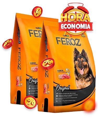 Ração Feroz Premium Original Sabor Carne e Frango para Cães Adultos - Combo com 40kg (2x 20kg)