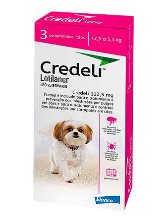 Antipulgas e Carrapatos Credeli Elanco 112,5mg para Cães de 2,5kg a 5,5kg C/3 Comprimidos