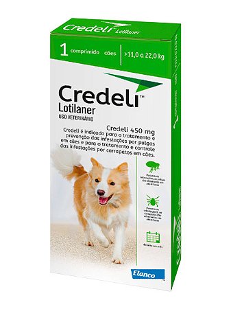 Antipulgas e Carrapatos Credeli Elanco 450mg para Cães de 11,0kg a 22,0kg - 1 Comprimido Avulso