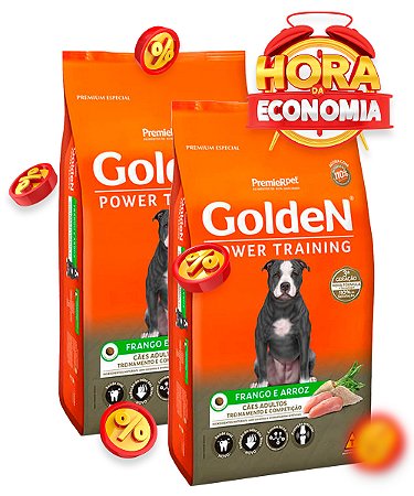Ração Golden Power Training Cães Adultos Frango e Arroz - Combo com 30kg (2x 15Kg)