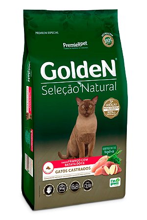 Ração Golden Seleção Natural Sabor Frango com Batata Doce para Gatos Castrados - 3kg ou 10,1kg