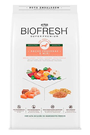 Ração Biofresh Super Premium Sabor Mix de Carne, Frutas, Legumes e Ervas Frescas para Cães Adultos de Raças Pequenas e Minis - 1kg ou 10,1Kg