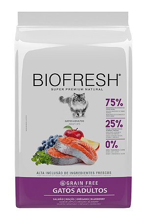 Ração Biofresh Super Premium Sabor Salmão, Maçãs, Orégano e Blueberry para Gatos Adultos - 400g, 1,5kg ou 7,5kg