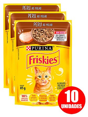 Ração Úmida Nestlé Purina Friskies Sachê Sabor Peru ao Molho para Gatos Adultos 85g - 10 unidades