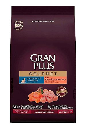 Ração GranPlus Gourmet High Premium Sabor Salmão e Frango para Gatos Castrados - 3kg ou 10,1kg