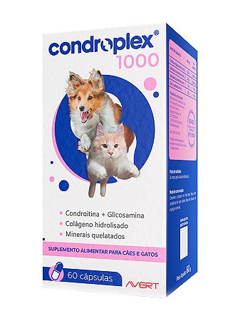 Suplemento Alimentar Condroplex 1000 Avert para Cães e Gatos de Médio e Grande Porte - 60 cápsulas