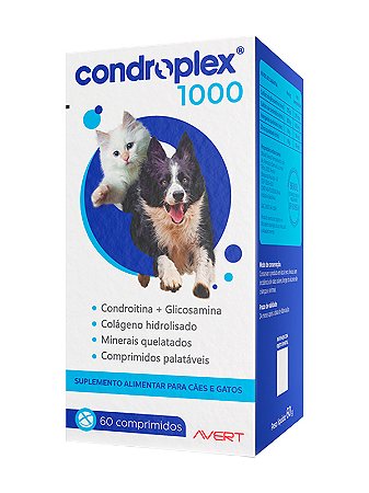 Suplemento Alimentar Condroplex 1000 Avert para Cães e Gatos de Médio e Grande Porte - 60 comprimidos