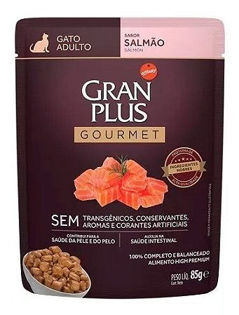 Ração Úmida GranPlus Gourmet High Premium Sachê Sabor Salmão para Gatos Adultos - 85g