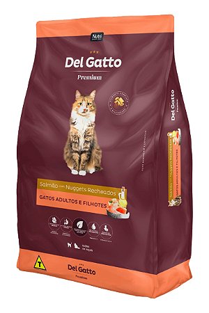 Ração Del Gatto Premium Sabor Salmão com Nuggets Recheados para Gatos Adultos e Filhotes - 500g