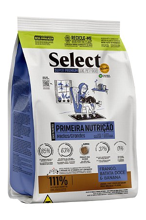 Ração Select by Monello Primeira Nutrição Sabor Frango, Batata Doce e Banana para Cães de Porte Médio e Grande - 2kg, 7kg ou 15kg