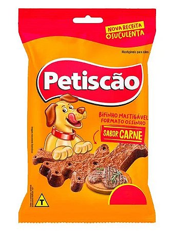 Bifinho Mastigável Petiscão Formato de Ossinho Sabor Carne - 60g ou 500g