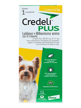 Antipulgas e Carrapatos Credeli Plus Elanco 56,25mg/2,11mg para Cães de 1,4kg a 2,8kg - 1 Comprimido