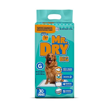 Tapete Higiênico Mr. Dry Big de 80x60cm - 30 unidades