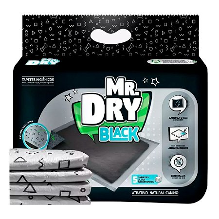 Tapete Higiênico Mr. Dry Black de 80x60cm - 30 unidades