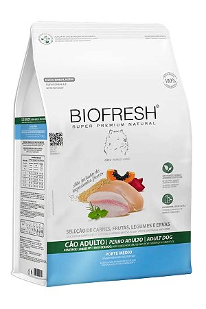 Ração Biofresh Super Premium Sabor Seleção de Carnes, Frutas, Legumes e Ervas para Cães Adultos de Raças Médias - 10,1Kg