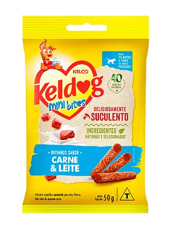 Bifinho Keldog Kelco Mini Bites Sabor Carne e Leite para Cães Filhotes de Raças Pequenas - 50g