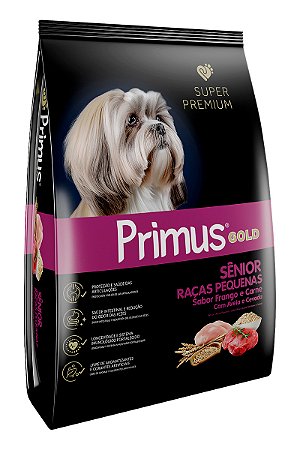 Ração Primus Gold Super Premium Sabor Frango e Carne com Aveia e Cevada para Cães Sênior de Raças Pequenas - 3kg ou 10,1kg