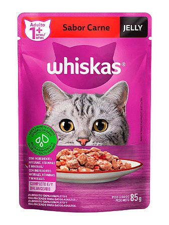 Ração Úmida Whiskas Sachê Sabor Carne Jelly para Gatos Adultos - 85g