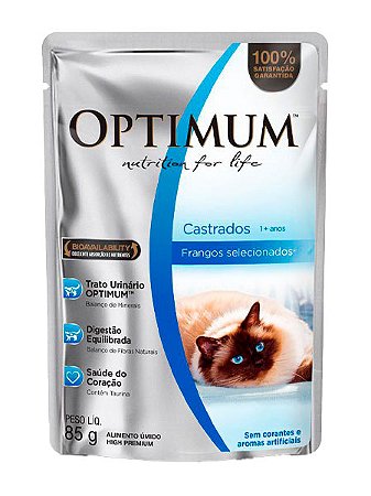 Ração Úmida Optimum Sachê Sabor Frango para Gatos Adultos Castrados - 85g