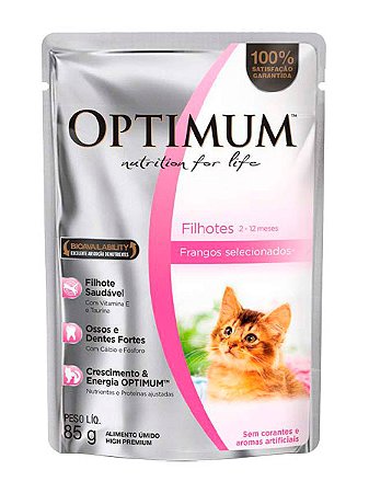 Ração Úmida Optimum Sachê Sabor Frango para Gatos Filhotes - 85g