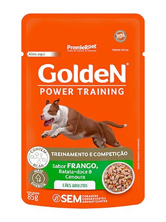 Ração Úmida Golden Gourmet Power Training Sachê Sabor Frango, Batata Doce e Cenoura para Cães Adultos - 85g