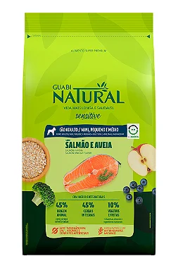 Ração Guabi Natural Super Premium Sensitive Sabor Salmão e Aveia para Cães Adultos de Raças Minis, Pequenas e Médias - 2,5kg e 10,1kg
