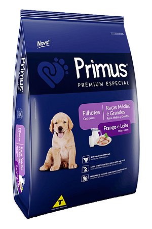 Ração Primus Premium Especial Sabor Frango e Leite para Cães Filhotes de Raças Médias e Grandes - 15kg