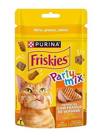 Petisco Nestlé Purina Friskies Party Mix Sabor Frango, Fígado e Peru para Gatos Adultos - 40g