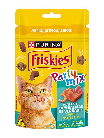 Petisco Nestlé Purina Friskies Party Mix Sabor Salmão, Camarão e Atum para Gatos Adultos - 40g e 80g