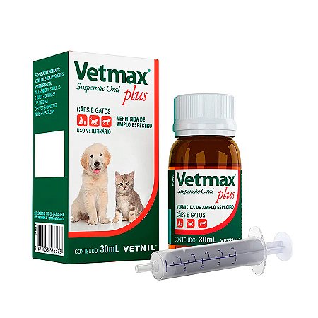 Vermífugo Vetmax Plus Vetnil Suspensão Oral para Cães e Gatos - 30 ml