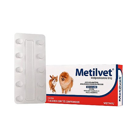 Anti-inflamatório Metilvet Vetnil com 10 comprimidos para Cães e Gatos - 5mg, 10mg ou 20mg