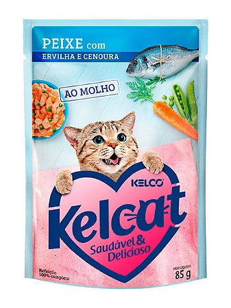 Ração Úmida Kelcat Sachê Sabor Peixe com Ervilha e Cenoura para Gatos Adultos - 85g