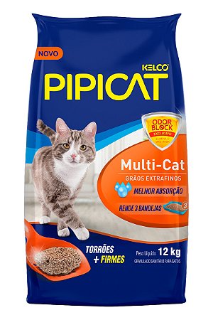 Areia Higiênica Pipicat Multi-Cat para Gatos - 4kg ou 12Kg
