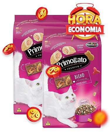 Ração Primogato Premium Blend Sabor Carne, Frango e Peixe para Gatos Adultos - Combo com 20,2kg (2x 10,1kg)