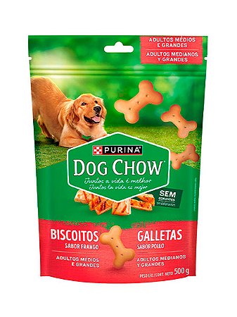 Biscoito Dog Chow Sabor Frango para Cães Adultos Raças Médias e Grandes - 500g