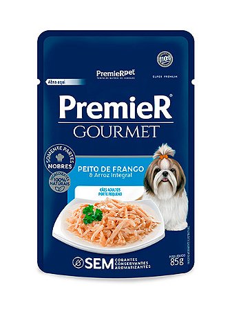 Ração Úmida Premier Gourmet Sachê Sabor Peito de Frango e Arroz Integral para Cães Adultos Raças Pequenas - 85g