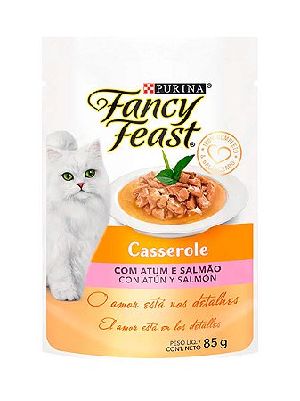 Ração Úmida Purina Fancy Feast Sachê Casserole Sabor Atum e Salmão para Gatos Adultos - 85g