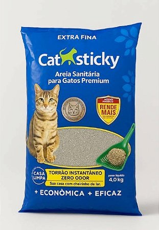 Areia Sanitária Cat Sticky Premium Extra Fina para Gatos - 4kg ou 20kg (5 Pacotes de 4kg)