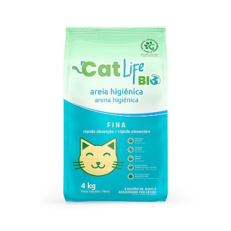 Areia Higiênica Cat Life Bio Biodegradável Mandioca e Milho Fina para Gatos - 4kg